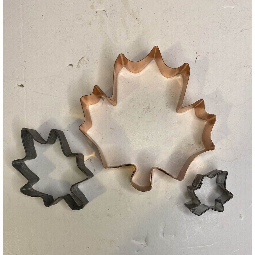 Lot of 3 Vtg Copper and Tin Cookie Cutters Leaf Shapes Fall Thanksgiving Cottage